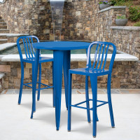 Flash Furniture CH-51090BH-2-30VRT-BL-GG 30" Round Metal Bar Table Set in Blue